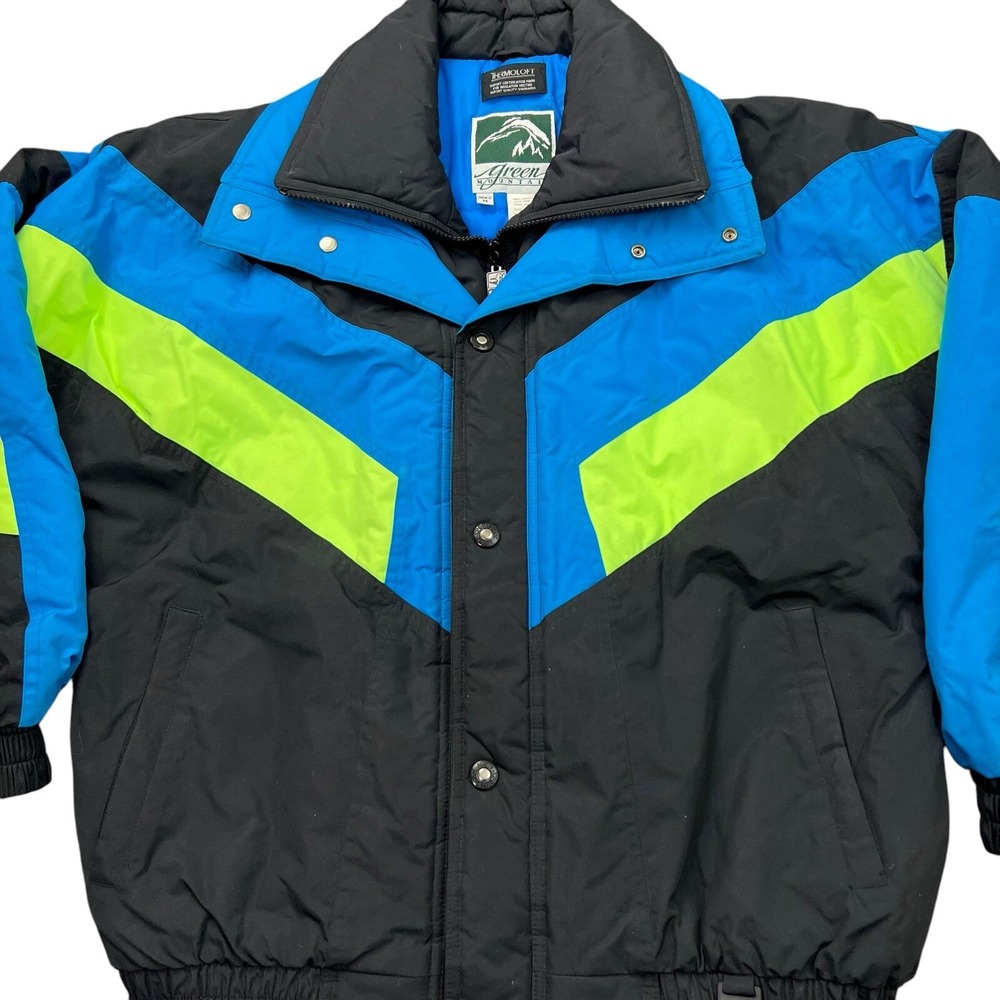 Green Mountain Ski Jacket Mens M Black Color Block Thermoloft C Gorpcore VTG 80s